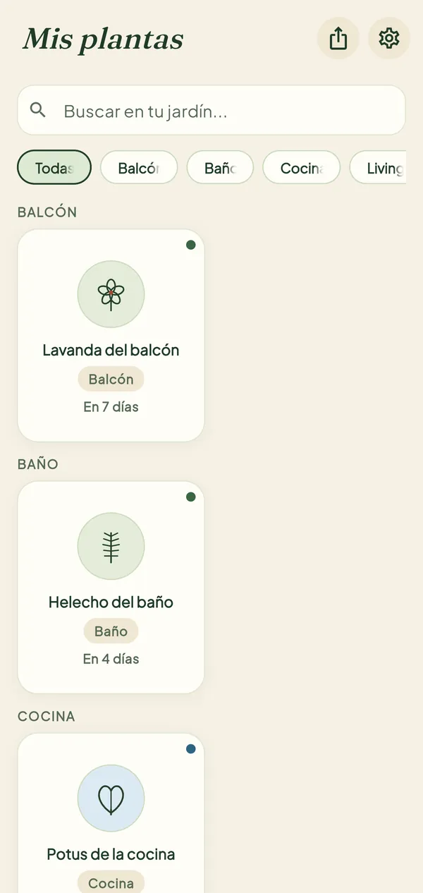 Pantalla Hoy con las plantas pendientes